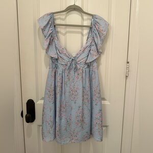 Le Lis Blue Floral Dress with Tie Detail